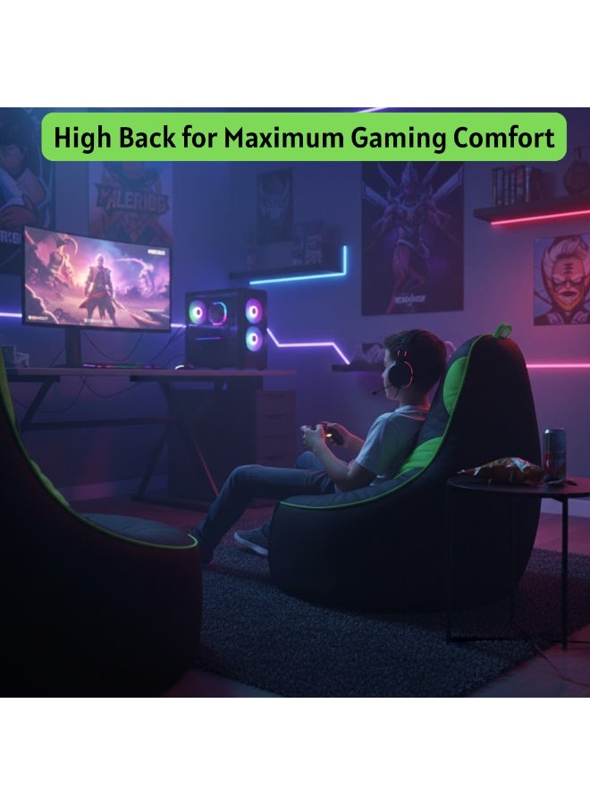 VELMORE Gaming Bean Bag Chair Cover ONLY – NO FILLING / WITHOUT BEANS | High-Back Quilted Seat, Side Pockets, Headphone Hanger & Water-Repellent Fabric - Green - Image 4